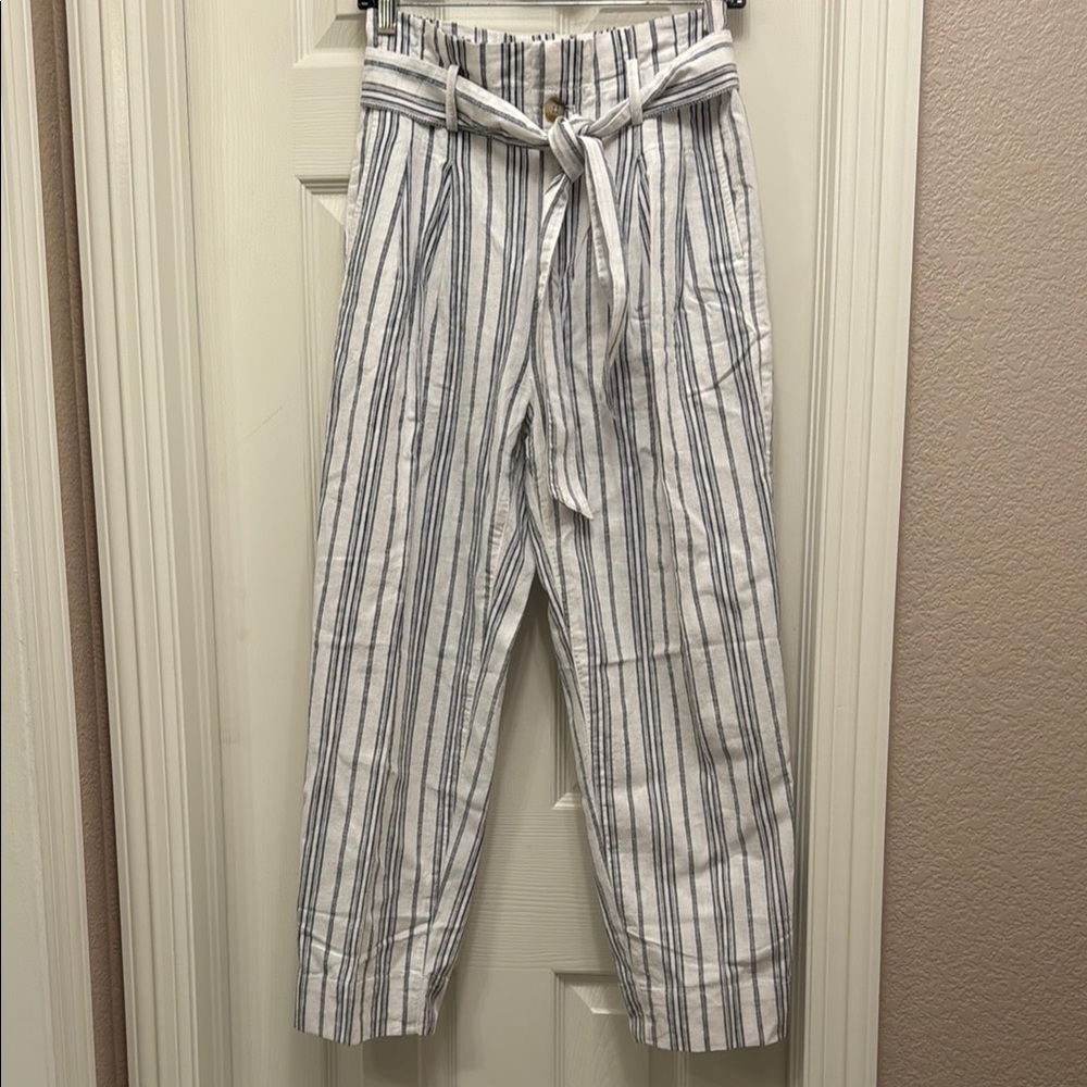 Madewell White and Blue Striped Trousers